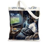 Soccer Bombays Cats Canvas Tote Bag for Shopping 13 * 15, Funny Night Sofa Reusable Grocery Shoulder Cloth Bag for Women, Pet Painting Gift Decoration