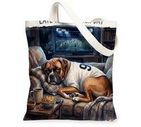 Soccer Boxer Dog Canvas Tote Bag for Shopping 13 * 15, Funny Night Sofa Reusable Grocery Bag for Women, Pet Work Travel Painting Gift Decor