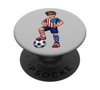 Soccer Boy Player USA Lover America Fan American Flag PopSockets Adhesive PopGrip