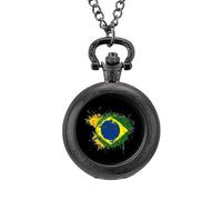 Soccer Brazil Flag Pattern Vintage Pocket Watch with Chain Arabic Numerals Scale Quartz Pocket Watches Gifts for Men Women