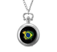Soccer Brazil Flag Pattern Vintage Pocket Watch with Chain Arabic Numerals Scale Quartz Pocket Watches Gifts for Men Women