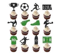 Soccer Cake Topper, 2D Ball Party Supplies, 12 Piece Sports Cupcake Flags Set, Premium Dessert and Pastry Decorations for Birthday, Home, School, Games, Celebrations, Men, Boys, Kids, Party Events, Sp