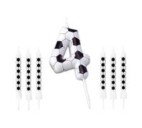 Soccer Candle,Football Birthday 4th Number Four Candles Soccer Cake Topper Accompanied by 6 Small Candles Football Birthday Decorations for Boys Celebration Decor Supplies (Number 4)