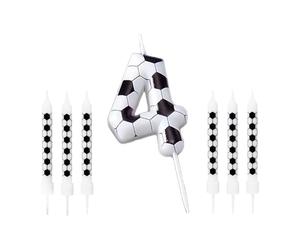 Soccer Candle,Football Birthday 4th Number Four Candles Soccer Cake Topper Accompanied by 6 Small Candles Football Birthday Decorations for Boys Celebration Decor Supplies (Number 4)