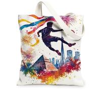 Soccer Canvas Tote Bag for Women, Dynamic Vibrant Pyramid Cityscape Summer Multicolor Washable Reusable Small Tote Bags Ideas for Outdoor Travel Workday Reading 13x15 Inch