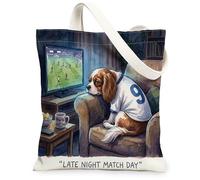 Soccer Cavalier King Charles Spaniel Canvas Tote Bag for Shopping 13 * 15, Funny Night Sofa Reusable Grocery Shoulder Cloth Bag for Women, Dog Painting Gift Decoration
