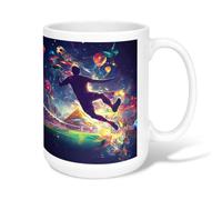 Soccer Ceramic Coffee Mug, Festive Dynamic Air-Float Balls Stars Celebration Blue Novelty Hot Chocolate Mug with Handle Ideal for Friendship Family Colleague Teachers Sweetheart Staff 15 Oz