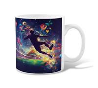 Soccer Ceramic Coffee Mug, Festive Dynamic Air-Float Balls Stars Celebration Blue Novelty Tea Cup with Handle Ideal for Friends Family Co-Worker Lovers Eldership Senior 11 Oz