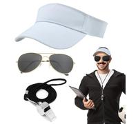 Soccer Coach Costume Accessories Set Football Sport Party Dress Up Outfit Includes Sun Visor Hats Sunglasses Whistles with Lanyard for Mens Halloween Cosplay, As Shown, No