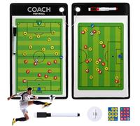 Soccer Coaching Board, Dual-Sided Soccer Board with Magnetic Chess Pieces, 2 Marker Pen & Pen Holder, Portable Football Training Equipment Magnetic Clipboard