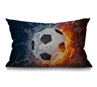 Soccer Cushion Cover 30 x 50 cm Sport Football in Burning Fire and Water Spark Lightening Circle Game Rectangle Pillow Cases Home Decorative Cotton Linen Throw Pillow Cover for Bed Sofa 12x20 Inch