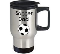 Soccer dad Themed 14 oz Silver Travel Mug - Birthday Gift.