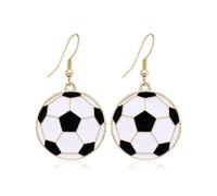 Soccer Dangle Drop Statement Earrings for Women Black White Enamel Sports Ball Charm Creative Funuy Round Hook Earring Fashion Jewelry for Player Fan Sport Lovers