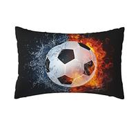Soccer Decorative Throw Pillow Case Cover for Boys Girls Room, Cool Sports Style in Fire & Water Background Pillowcase Cushion Covers for Sofa Couch, Birthday for Son Boyfriend's Father, 30 x 20 Inch