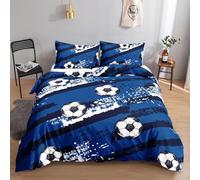 Soccer Duvet Cover Sets Dark Blue Single Bedding Set with Zipper Closure, Soft Microfiber Quilt Cover with 2 Pillowcases 50x75cm QH999