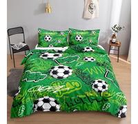 Soccer Duvet Cover Sets Dark Green Small Single Bedding Set with Zipper Closure, Soft Microfiber Quilt Cover with 2 Pillowcases 40x60cm QH1016
