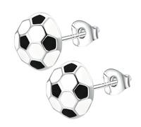Soccer Earrings, 925 Sterling Silver Post Studs, High Polished Black and White 3D Soccer Ball Jewelry with Butterfly Backs, Sports Stud Earrings for Fans, Team Spirit Birthday Gifts
