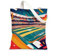 Soccer Field Canvas Tote Bag for Women, Sport Vibrant Stadium Crowd Sporting Event Green Washable Reusable Grocery Bags Ide, Green, 13x15 Inch