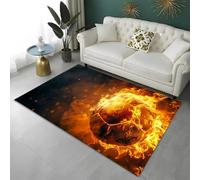 Soccer Flame 3D Sports Gaming Rug for Boy Teen Room, Green Football Field Area Rug for Kids Room, Large Carpet for Living Room, Non-slip for Playroom Decoration Runner Floor Mat, 50x80 cm, Color 2