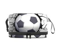 Soccer Flying Through The Wall Cracks Double Layer Cosmetic Bag for Women and Girls, Travel Toiletry Bag Makeup Handy Pouch Organiser Bag with Brush Compartment