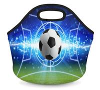 Soccer Football Neoprene Lunch Bag, Sport Ball Soft Insulated Lunch Box Tote Container Cooler Warm Picnic Bags for Women Men
