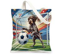 Soccer German Wirehaired Pointer Canvas Tote Bag for Shopping 13 * 15, Football Funny Sports Reusable Grocery Bag for Women, Dog Travel Pattern Gift Decoration