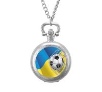 Soccer Goal and Ukraine Flag Vintage Pocket Watch Alloy Pendant Watches Necklace Gift for Men Women Silver-Style