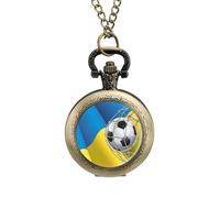 Soccer Goal and Ukraine Flag Vintage Pocket Watch Alloy Pendant Watches Necklace Gift for Men Women Coppery-Style