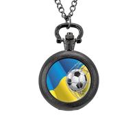 Soccer Goal and Ukraine Flag Vintage Pocket Watch Alloy Pendant Watches Necklace Gift for Men Women Black-Style