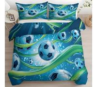 Soccer green waves Duvet Cover Sets Dark Blue Double Bedding Set with Zipper Closure, Soft Microfiber Quilt Cover with 2 Pillowcases 50x75cm QA238