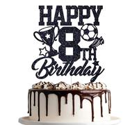 Soccer Happy 8th Birthday Cake Topper, Soccer Ball Cake Topper for 8 Years Old, Boys 8th Bday Cake Decor, Sports Football Themed Birthday Party Decorations Black Glitter