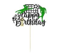Soccer Happy Birthday Cake Topper, 1Pcs Personalised Cake Topper Glitter Happy Birthday Sign Football Player Cakes Pick Decorations, Party Cakes Decoration for Sport Theme for Man Boy Girl(Black)