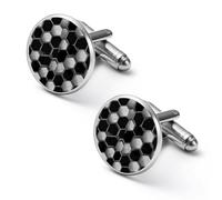 Soccer Honeycombs Snakeskin Cufflinks for Men Round Cuff Links Black Tie Clips for Business Wedding Graduation