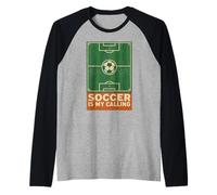 Soccer Is My Calling Soccer Field and Ball Statement Minimal Raglan Baseball Tee