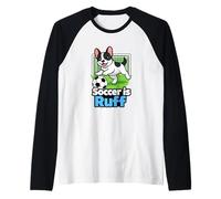 Soccer is Ruff French Bulldog Playing Soccer Goalie Joke Raglan Baseball Tee