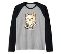 Soccer Kawaii Cat Drawing. Cute Animal Artwork. Raglan Baseball Tee