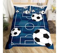 Soccer Kids Duvet Cover Set Double Size,Geometric Football Field Sport Games Bedding Set,Boys Girls Room,Ball Honeycomb Hexagon Modern Fashion Dark Blue Quilt Cover,2 Pillowcases(No Comforter)