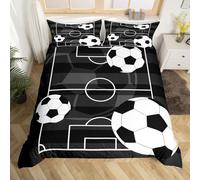 Soccer Kids Duvet Cover Set Single Size,Geometric Honeycomb Hexagon Abstract Bedding Set,Boys Girls Room Decor,Football Field Ball Sport Game Black White Chic Quilt Cover,1 Pillowcase(No Comforter)