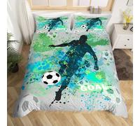 Soccer Kids Duvet Cover Single Size,Tie Dye Watercolor Style Comforter Cover for Kids Teens Adults Bedroom Decor,Football Athlete Sport Goal Comfortable Bedding Set 1 Pillowcase,No Comforter