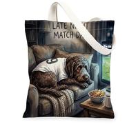 Soccer Labradoodle Dog Canvas Tote Bag for Shopping 13 * 15, Funny Night Sofa Reusable Grocery Bag for Women, Pet Travel Pattern Gift Decoration