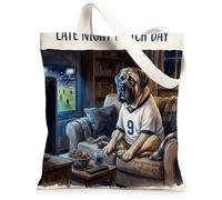 Soccer Mastiff Dog Canvas Tote Bag for Shopping 13 * 15, Funny Night Sofa Reusable Grocery Bag for Women, Pet Work Travel Painting Gift Decor