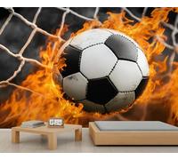 Soccer Mural Wallpaper, Flame Soccer Wall Mural, World Cup Wallpaper for Living Room Bedroom Study TV Background Decor - 390x260cm
