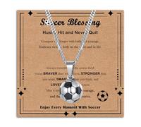 Soccer Necklace for Boys, 3D Soccer Pendant Necklace with Meaningful Message Gift Card, Christmas Birthday Valentines Graduation Back to School Gifts for Son Grandson Nephew Brother, Adjustable