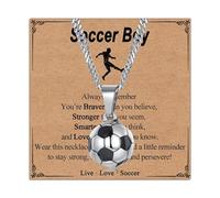 Soccer Necklace for Boys, 3D Soccer Pendant Necklace with Meaningful Message Gift Card, Christmas Birthday Valentines Graduation Back to School Gifts for Son Grandson Nephew Brother, Adjustable