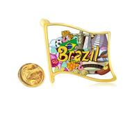 Soccer Oscar Niemeyer Brazil Graffiti Golden Metal Flag Lapel Pin Badge