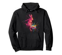 Soccer Player Bunny Art Paint Splatter Pullover Hoodie