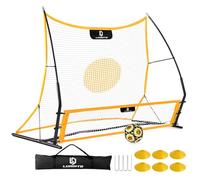 Soccer Rebounder Net, 2-in-1 Soccer Trainer, Soccer Training Equipment for Solo Passing Volley Control Practice, 6'x4.7' Large & 6'x16 Small Bounce Back Net with Carry Bag, Cones, Ball