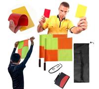 Soccer Referee Kit,2 Pcs Checkered Linesman Soccere Flags,Red Yellow Ref Cards with Notebook and Pencil,Stainless Steel Whistles with Storage Bag,Complete Assistant for Football Referees,Officials