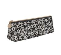 Soccer Sea Printing Triangular Leather Pencil Case with Zipper Pen Pouchfor Boys Girls Pupil for Work and School