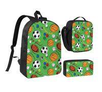 Soccer Softball Rugby,Student Backpack,Lunch Bag,Pencil Case 3 Piece Set